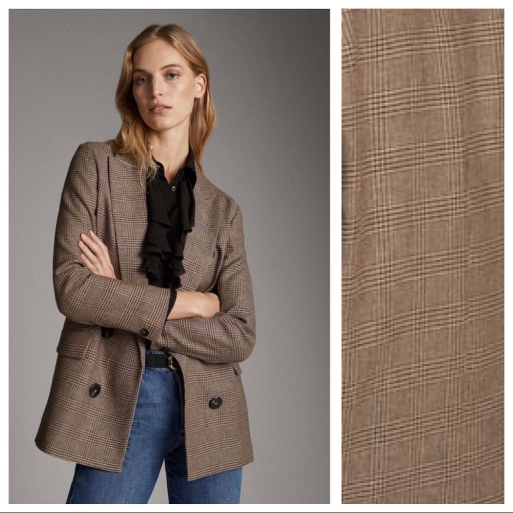 NWT Massimo Dutti Viscose/Wool Check Blazer Size 6